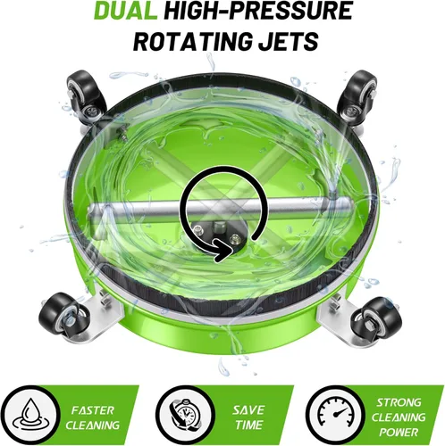 Miniatura 4 de Limpiador de superficies para hidrolavadora de 14 pulgadas con 4 ruedas - Limpiador de superficies de acero inoxidable recubierto verde