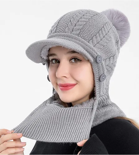 Miniatura 26 de HUAMULAN Gorro de invierno de una pieza para mujer, pasamontañas de forro polar, pasamontañas, máscara facial, bufanda, orejeras, esquí, nieve