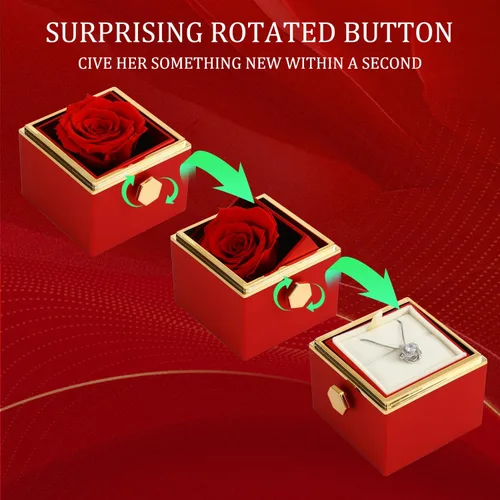 Miniatura 3 de Rotate Preserved Red Rose Box Regalos con collar plateado Forever Flower Rose Navidad, cumpleaños, Día de San Valentín, regalos para mujer, mamá