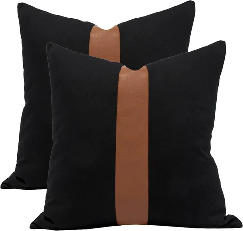 Juego de 2 fundas de almohada negras y marrones de 18 x 18 pulgadas, fundas de almohadas modernas con rayas estilo granja para sofá, sala de estar,