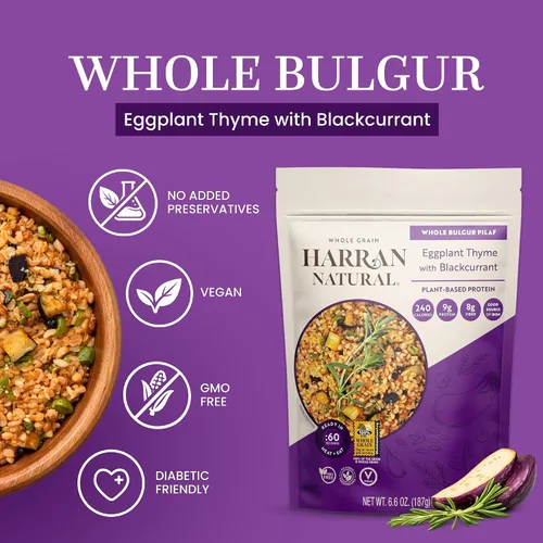 Miniatura 3 de Harran Natural Bulgur Pilaf de grano entero, alto en proteínas, berenjena, tomillo y grosella negra, comida saludable lista para comer, sin OMG, sin
