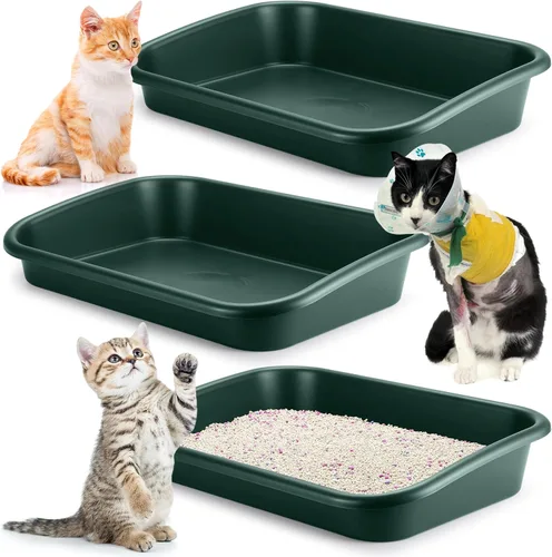 Miniatura 8 de Uiifan 3 cajas de arena para gatos mayores de entrada baja, caja de arena de gran tamaño para mascotas de entrada baja con parte superior abierta