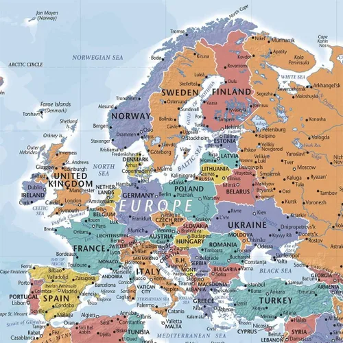 Miniatura 43 de 3 paneles - Mapa de viaje colorido del mundo con alfileres en lienzo envuelto en galería, mapa de pared grande