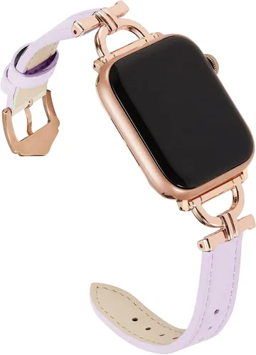 Miniatura 10 de Correa de cuero genuino compatible con Apple Watch para mujeres 38mm 40mm 41mm 42mm (serie 2024 10), correa de cuero delgada de diseñador