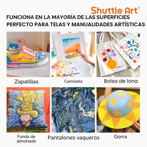 Miniatura 7 de Pintura para tela, Shuttle Art 30 colores permanentes de pintura suave para tela en botellas (60 ml/2 oz) con pinceles, paleta, plantillas, pintura