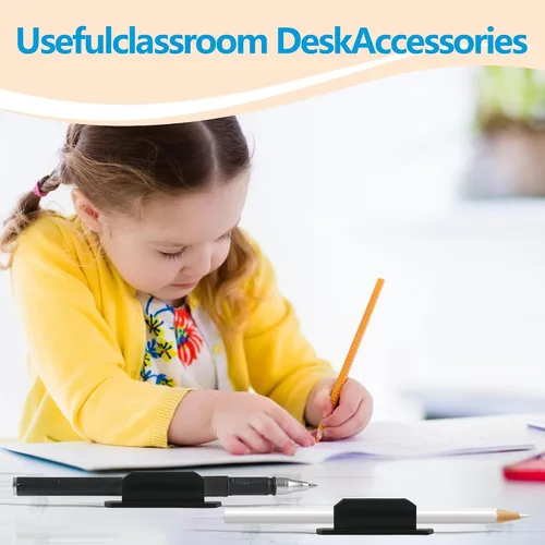 Miniatura 3 de Paquete de 10 soportes adhesivos para bolígrafos para escritorio, soporte de silicona para aula, accesorios para profesores y estudiantes, Negro