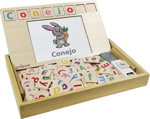 Miniatura 2 de Lexibook Bio Toys Word School, Bilingüe Español/Inglés, Juego de madera, 50 tarjetas de palabras, alfabeto, juego educativo, EDU100i2