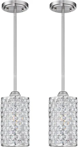 Miniatura 11 de Paquete de 2 lámparas colgantes de cristal para isla de cocina, moderna y concisa, acabado negro con pantalla de metal de placa de cristal para bar