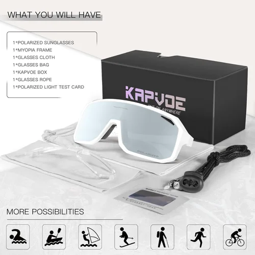 Miniatura 6 de KAPVOE Gafas de sol polarizadas para ciclismo, deportes, UV400, para correr, pesca, béisbol, para hombres y mujeres, K62 Blanco plateado