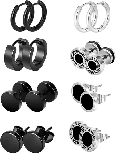 SIEYEAY Aretes para hombre, aretes para hombre, aretes negros de acero inoxidable para hombres y mujeres, juego de aretes geniales para hombres