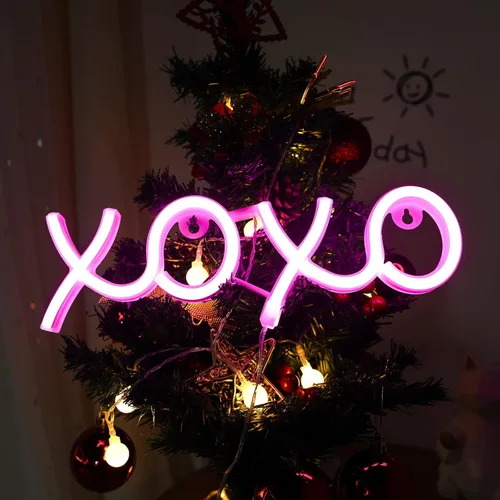 Miniatura 4 de ENUOLI XOXO - Letrero de neón rosa para dormitorio, letrero de neón rosa alimentado por USB, decoración de pared, decoración del hogar, letrero LED