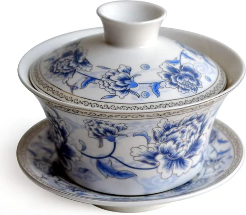 Miniatura 16 de Liang baobao Juego de Té Tradicional Gaiwan con Tapa y Platillo Taza de Té Gongfu de Porcelana Diseño Azul de Loto Tazas de 200ml