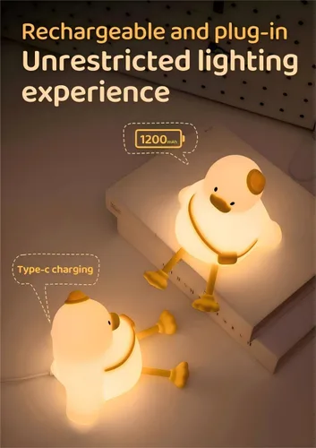 Miniatura 4 de Luz nocturna de pato para niños, regulable al tacto, recargable portátil y esponjosa, luz nocturna LED de silicona, regalo kawaii, guardería