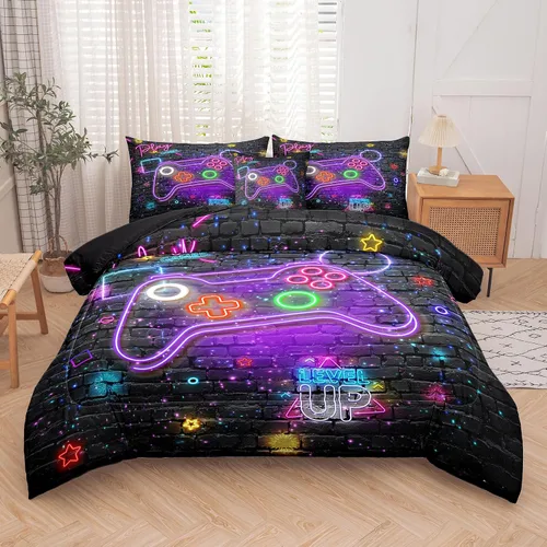 Miniatura 6 de NINENINE Juego de ropa de cama de 5 piezas, juego de ropa de cama de tamaño individual para niños, juegos de edredón individual para niños con 1
