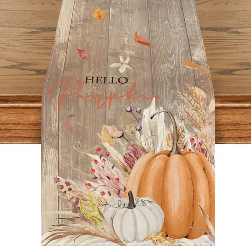 Miniatura 9 de Artoid Mode Aqua Hello - Camino de mesa de otoño con hojas de calabaza, decoración de mesa de comedor de cocina de otoño de temporada