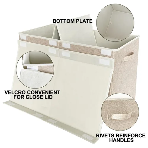 Miniatura 7 de Baúl grande de almacenamiento para juguetes con tapa - Cajas organizadoras plegables para niños con asas para niños, niñas, guardería, sala de Beige