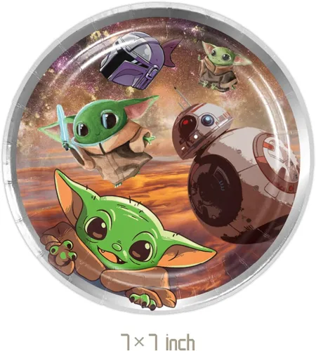 Miniatura 3 de El paquete de 40 suministros para fiestas de Baby Yoda incluye 20 platos, 20 servilletas para decoración de fiesta de Baby Yoda