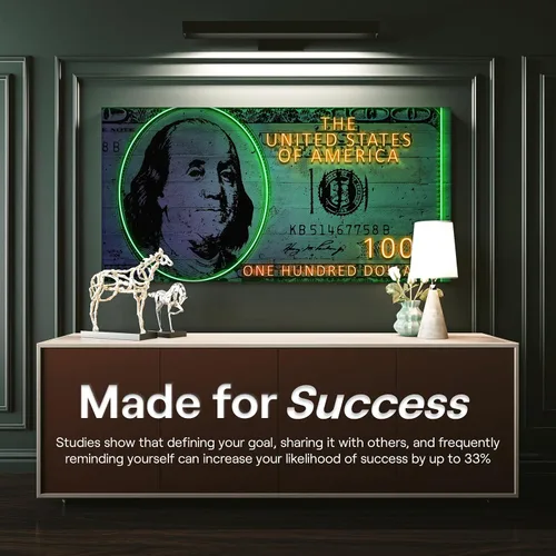 Miniatura 9 de Letrero de neón motivacional de billetes de 100 dólares, arte de pared, decoración de oficina, motivación empresarial, obra de arte de dinero