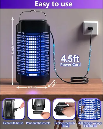 Miniatura 3 de Exterminador de insectos para exteriores e interiores, trampa eléctrica para mosquitos, trampa para moscas impermeable, matamoscas para el hogar