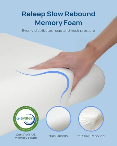 Miniatura 6 de Releep Almohada refrescante de espuma viscoelástica suave, almohada cervical para dormir de lado, dormir de espalda y boca abajo, diseño ortopédico