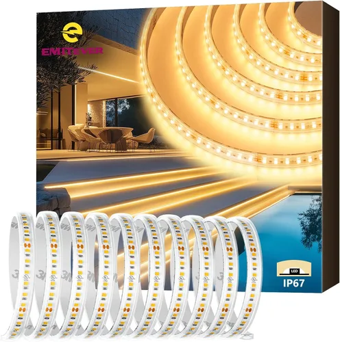 EMITEVER Tira de luces LED para exteriores, impermeable, 16.4 pies, 2700 K, blanco cálido, 24 V, cinta LED de silicona regulable, iluminación IP67