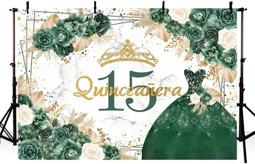 Miniatura 2 de MEHOFOND Telón de fondo bohemio floral de quinceañera de cumpleaños 15 para niñas, rosa verde, hierba de las pampas, Mis membrillo Anos, decoración