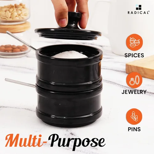Miniatura 4 de Radicaln Bodega doble de sal de 5 pulgadas hecha a mano con tapa, cuencos de sal y pimienta de 2 pulgadas, ideal para joyas, mantequilla, azúcar