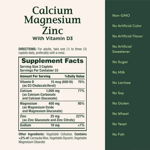 Miniatura 5 de Nature's Bounty Cápsulas de calcio, magnesio y zinc, salud inmunológica y ósea, suplemento diario, 1000 mg de calcio, 400 mg de magnesio, 600 UI