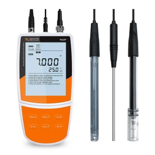 Medidor de conductividad de pH portátil Bante 902P | Medidor multiparámetro para medir pH, conductividad, TDS, salinidad, resistividad, ORP y