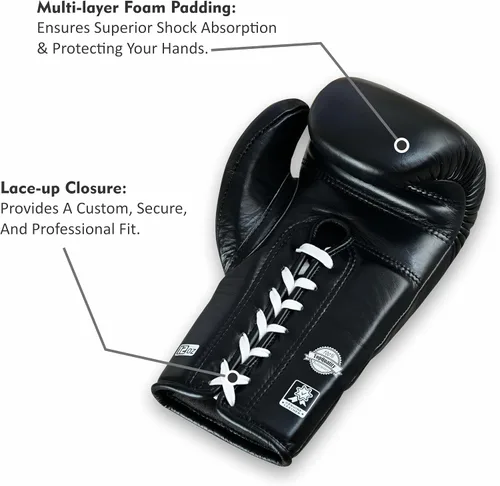 Miniatura 3 de Aura 100 Guantes de Boxeo de Cuero de Grano Completo con Cordones para Hombres y Mujeres, para Entrenamiento, Sparring, Muay Thai, Kickboxing, Saco