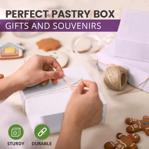 Miniatura 4 de Fit Meal Prep Paquete de 25 cajas de pastelería de 9 x 9 x 3 pulgadas, caja de panadería blanca para galletas, cartón de papel kraft compostable