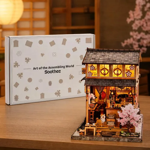 Miniatura 8 de Kit de rincón japonés de bricolaje con luces LED Rompecabezas 3D para adultos y adolescentes, miniaturas para decoración de estanterías, regalo