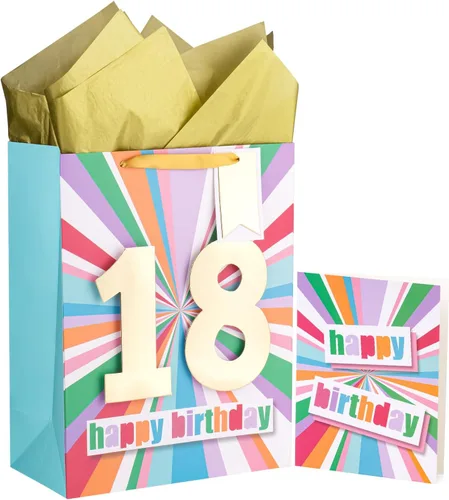 Miniatura 10 de WRAPAHOLIC Bolsa de regalo de cumpleaños grande de 13 pulgadas con tarjeta y papel de seda - 13 cumpleaños