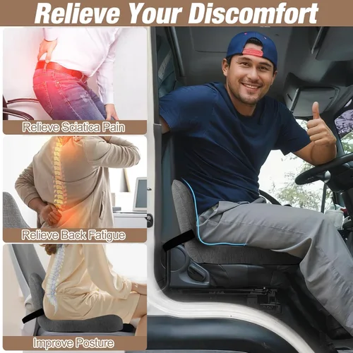 Miniatura 4 de MYFAMIREA Cojín para Asiento de Camión, Cojín de Asiento de Espuma Viscoelástica para Camionero para Asiento Largo con Correa Ajustable, Soporte