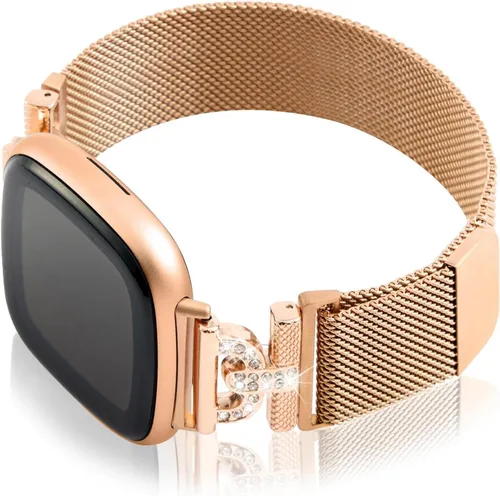 Miniatura 9 de Bandas magnéticas compatibles con Fitbit Sense 2/Fitbit Versa 4/Fitbit Sense/Fitbit Versa 3, correa de malla de acero inoxidable, pulsera ajustable