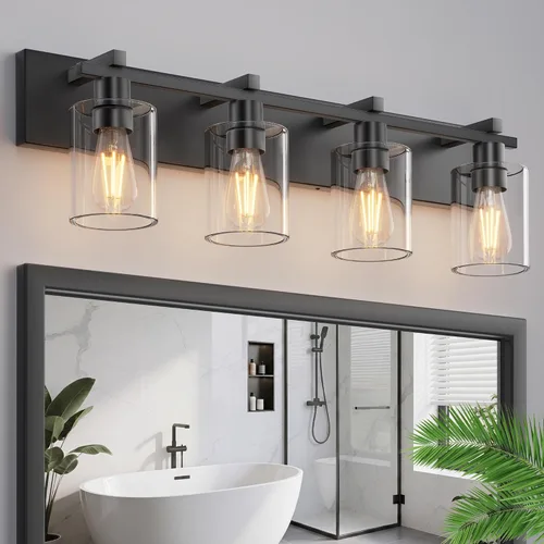 Miniatura 19 de Bathroom Light Fixtures Over Mirror, 2-Light Modern Matte Black Bathroom Vanity Light, Wall Lights with Clear Glass Shade, Living Room, Bedroom