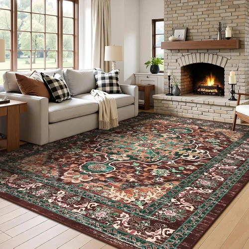 Miniatura 37 de U'Artlines Alfombra de Área Bohemia Lavable, 2x3 Pequeña Suave Antideslizante Vintage Felpudo para Puerta Frontal Interior Alfombra Verde