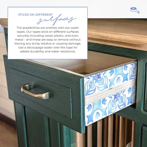 Miniatura 4 de Serenity Fair Cinta Washi con patrón de azulejos. Cinta Washi con patrón de azulejos italianos mediterráneos, extra ancho de 4 pulgadas / 3.9 in