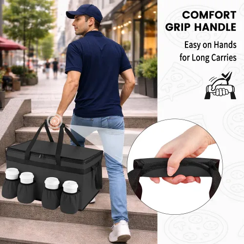 Miniatura 4 de Bolsa aislada para entrega de alimentos con 4 portavasos, bolsas de comestibles XXXL que mantienen los alimentos calientes/fríos, bolsas enfriadoras