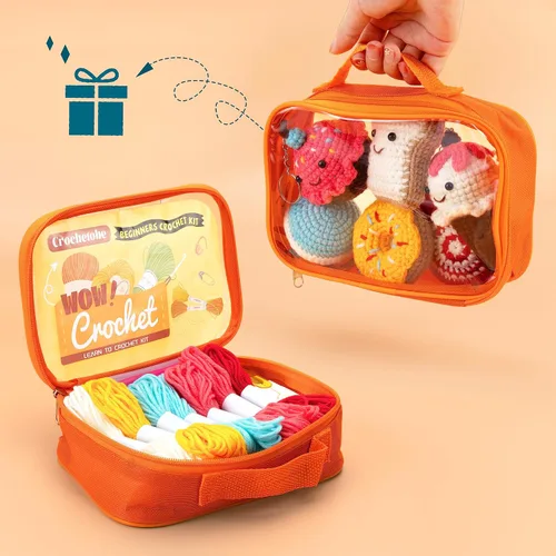 Miniatura 5 de Crochetobe Kit de ganchillo para adultos principiantes - 6 postres, kit completo con instrucciones detalladas, tutoriales en video