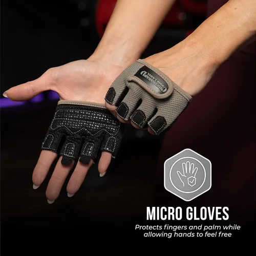Miniatura 5 de Contraband Pink Label 5537 Guantes de levantamiento de peso para mujer MICRO con acolchado de silicona Grip-Lock (par) - Guantes medio dedos Gris