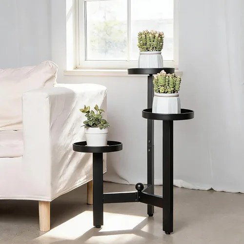 Miniatura 4 de Soporte para plantas de 3 niveles, estante de hierro de varios niveles de 25 pulgadas para vegetación interior y exterior Moderno estante