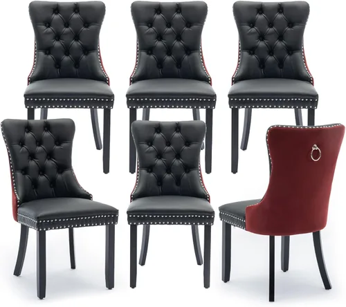 Miniatura 23 de Juego de 2 sillas de comedor tapizadas de terciopelo, sillas laterales de cocina de estilo moderno con ribete de cabeza de clavo y patas de madera