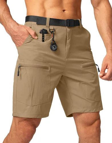 Pantalones cortos tipo cargo de senderismo para hombre, elásticos, de secado rápido, para exteriores, con múltiples bolsillos, para pesca casual