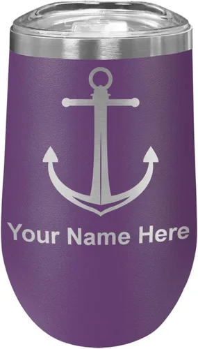 Miniatura 36 de LaserGram Vaso de vino de acero inoxidable de doble pared, ancla de barco, grabado personalizado incluido (negro)