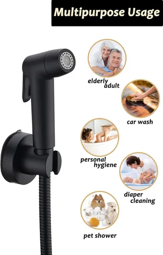 Miniatura 3 de Pulverizador de bidé de mano para inodoro, accesorio de bidé de ducha musulmana para inodoro, rociador de inodoro de pañal de tela, rociador de Negro