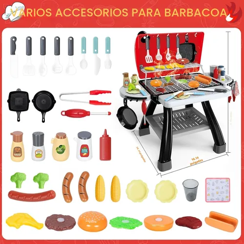 Miniatura 6 de Juguetes de Cocina de Juego para Niños, Parrilla BBQ de Cocina para Niños con Humo, Sonido y Luz, Juguetes de Comida de Juego Conjunto de Cocina