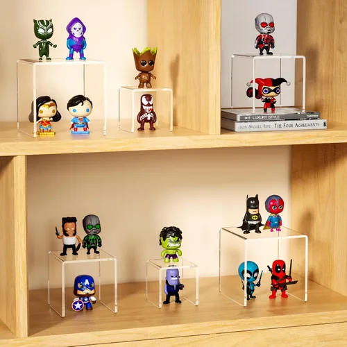 Miniatura 8 de NIUBEE Juego de 2 Elevadores de Acrílico para Exhibir Figuras Funko POP, Soportes Transparentes para Pasteles para Decoraciones de Mesa de Postres