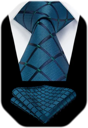 Miniatura 245 de HISDERN Conjunto de corbata a cuadros a cuadros pañuelo tejido clásico formal para hombre corbata y bolsillo cuadrado