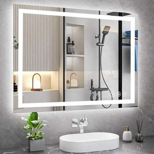 Miniatura 16 de Koonmi - Espejo de baño LED de 20 x 28 pulgadas, retroiluminación + iluminación frontal, espejo de baño LED con luces para pared, 3